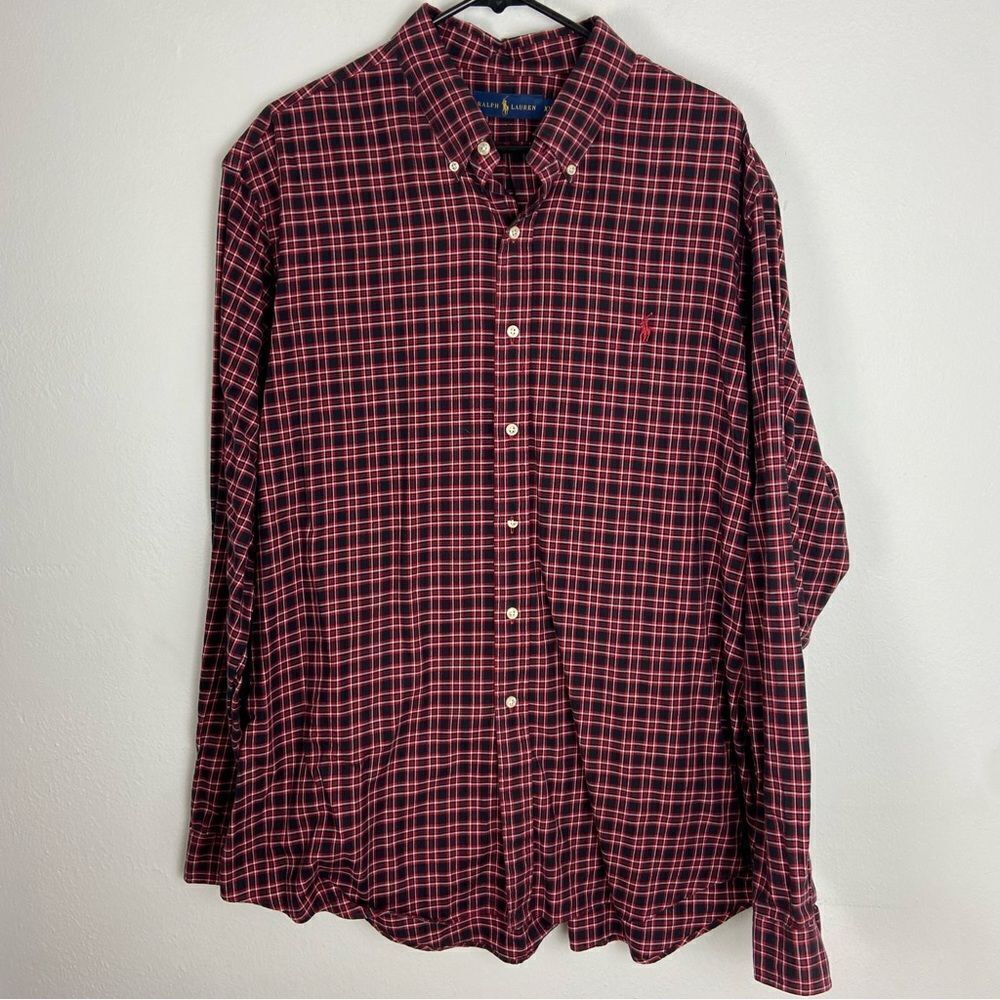 Ralph Lauren Men’s Red & Black Plaid Shirt Long Sleeve Business Casual Work‎ XXL
